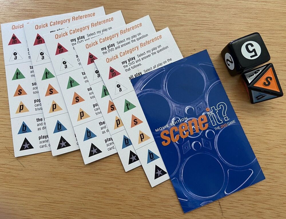 Scene It? 2004 Replacement Parts Movie Edition Board Game Dice 6 category cards